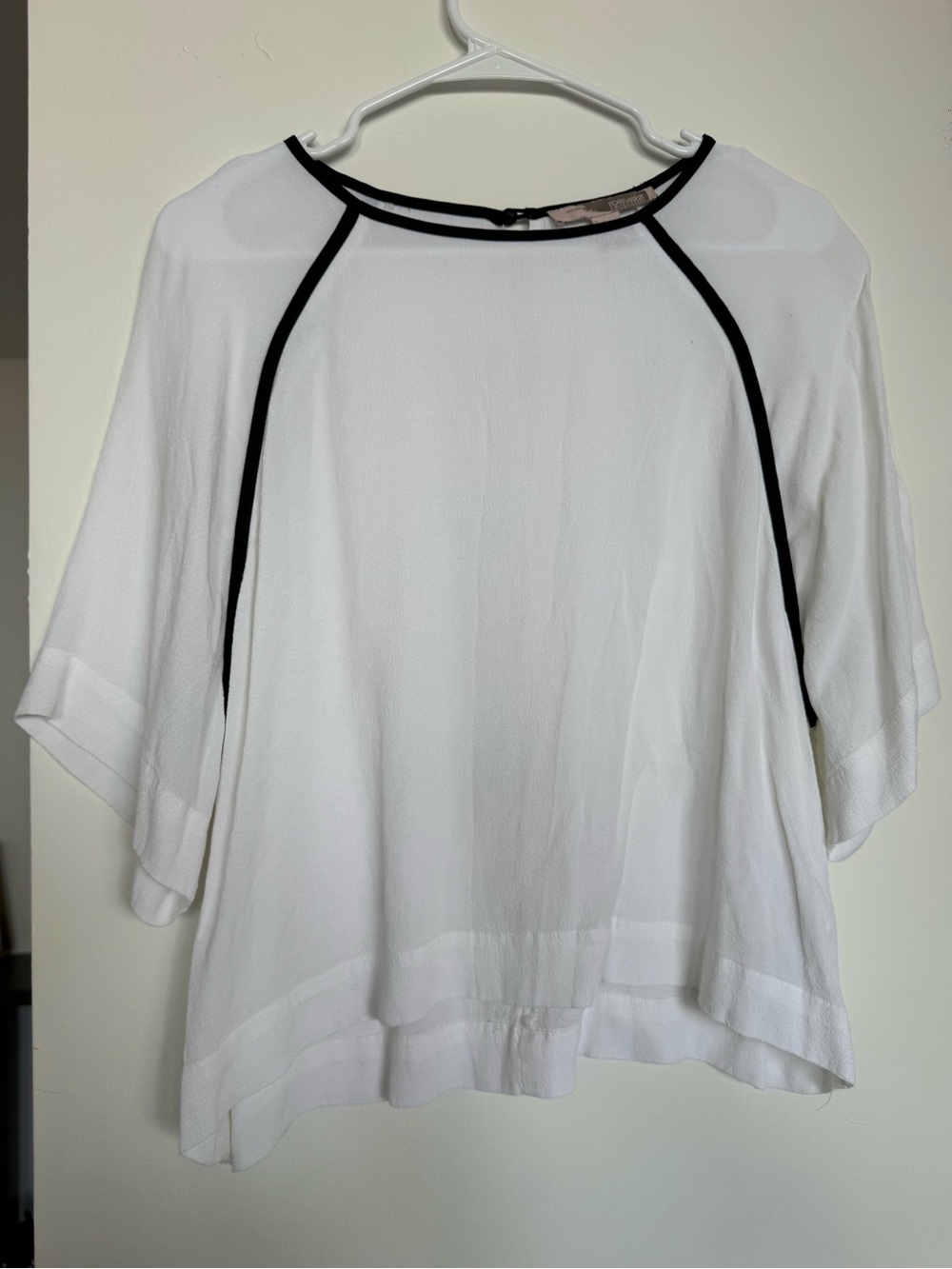 Forever 21 Long Crop Top Blouse, White Blouse with Black Trim - Women's Top